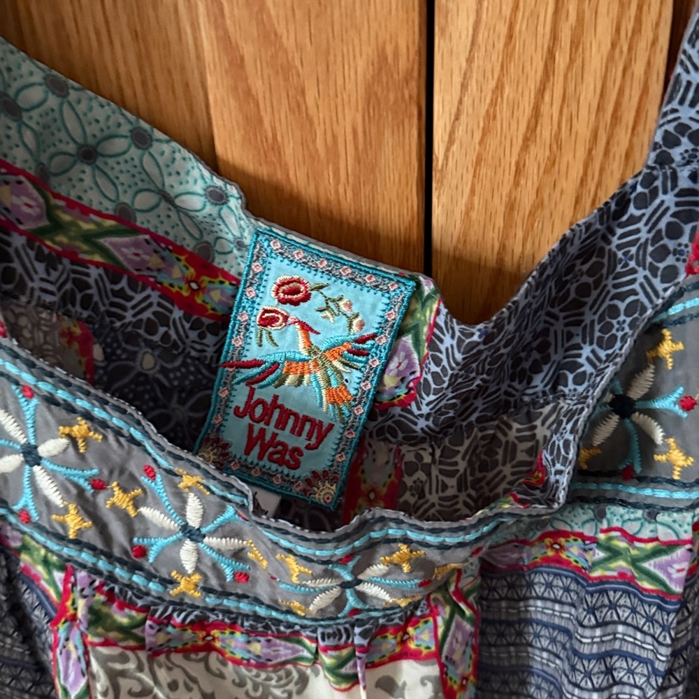 Johnny Was Blue Patchwork Floral Flutter Sleeve B… - image 2